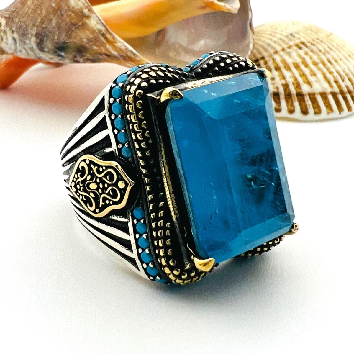 Blue Tourmaline Stone Men's Ring