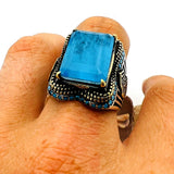 Blue Tourmaline Stone Men's Ring