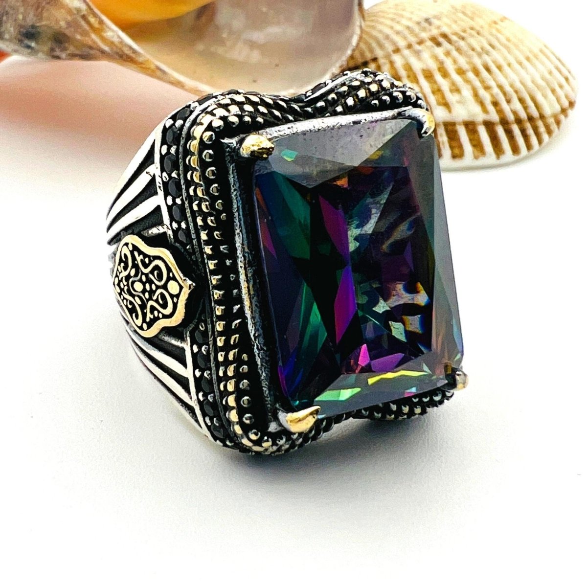 Blue Tourmaline Stone Men's Ring