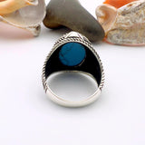 Blue Turquoise Oval Stone Silver Ring