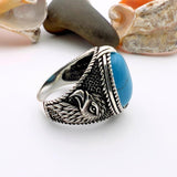 Blue Turquoise Oval Stone Silver Ring