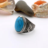 Blue Turquoise Oval Stone Silver Ring