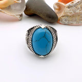 Blue Turquoise Oval Stone Silver Ring