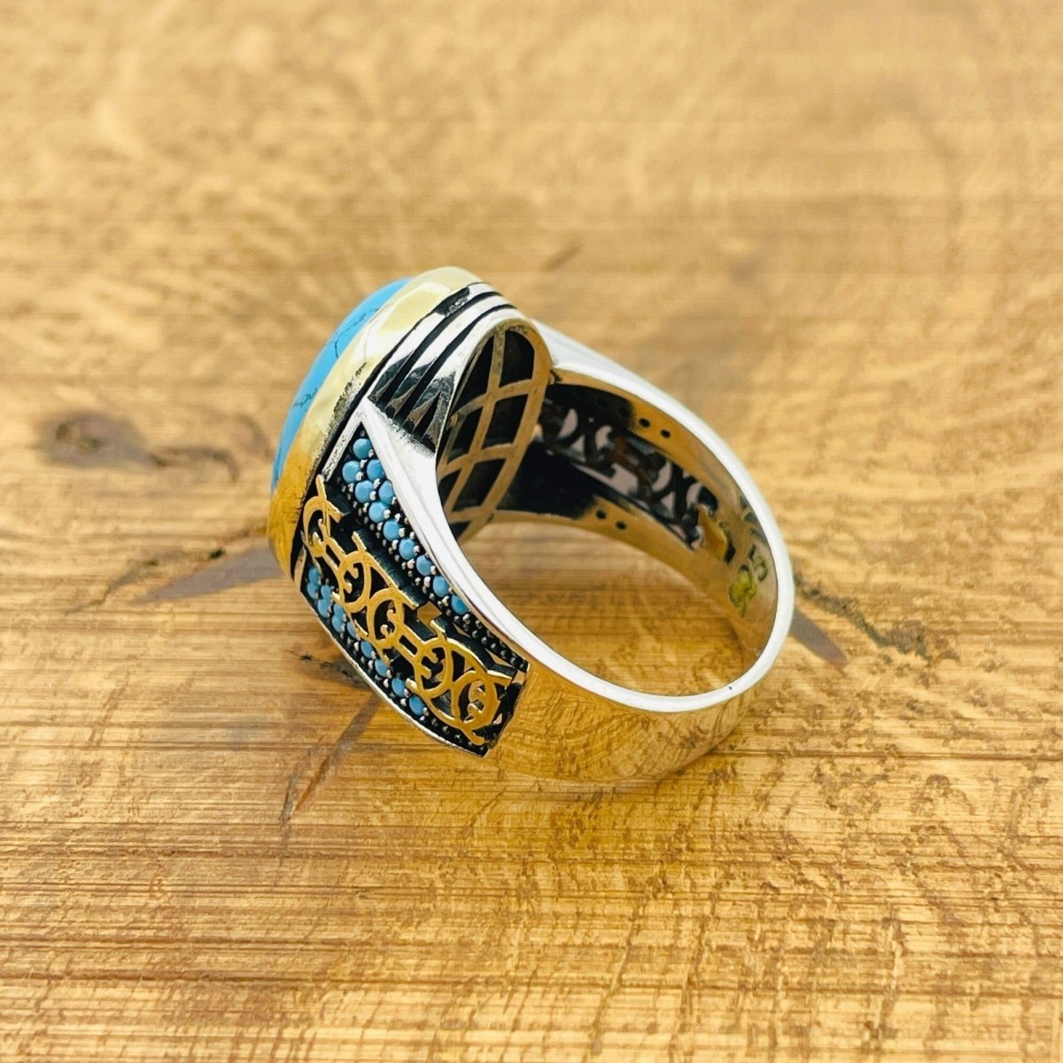 Blue Turquoise Silver Ring for Men