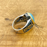 Blue Turquoise Silver Ring for Men