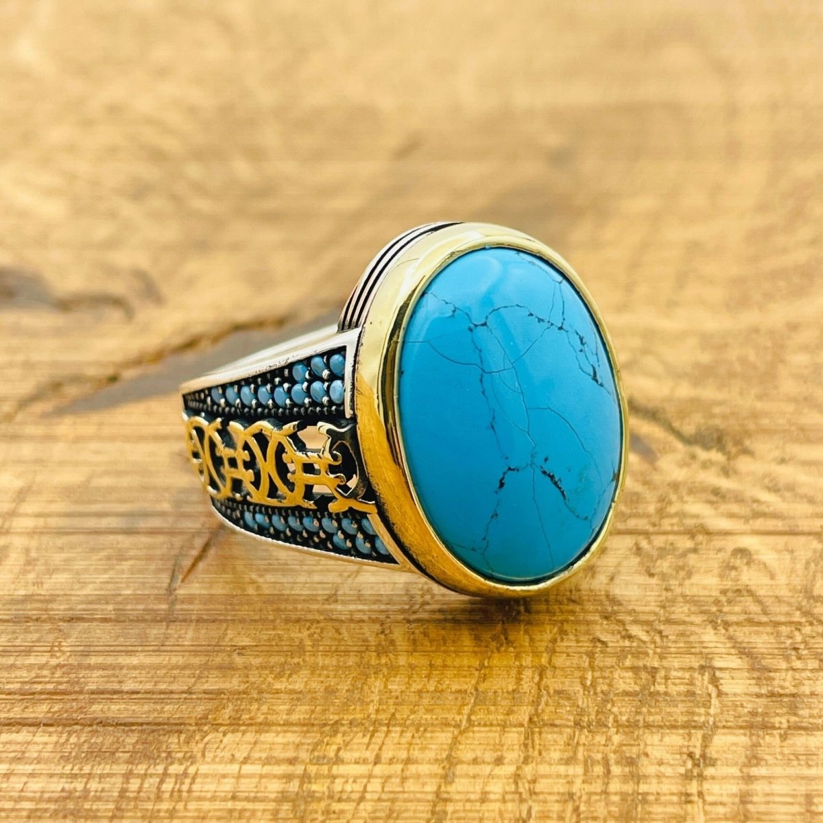 Blue Turquoise Silver Ring for Men