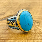 Blue Turquoise Silver Ring for Men