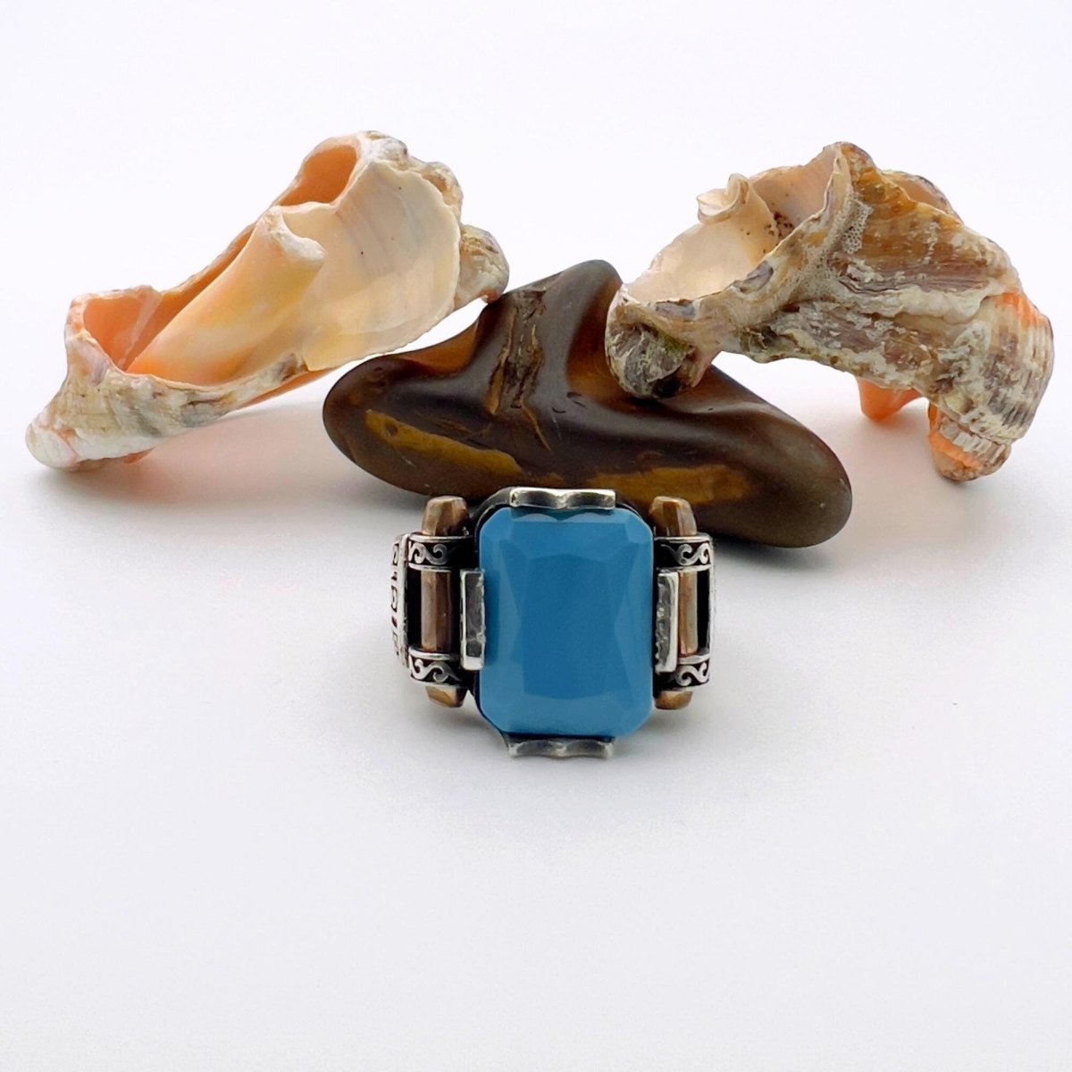 Blue Turquoise Squared Stone Unisex Ring