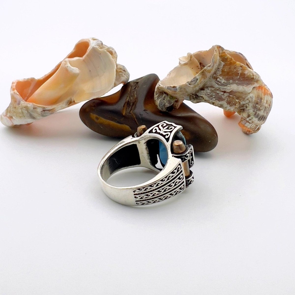 Blue Turquoise Squared Stone Unisex Ring