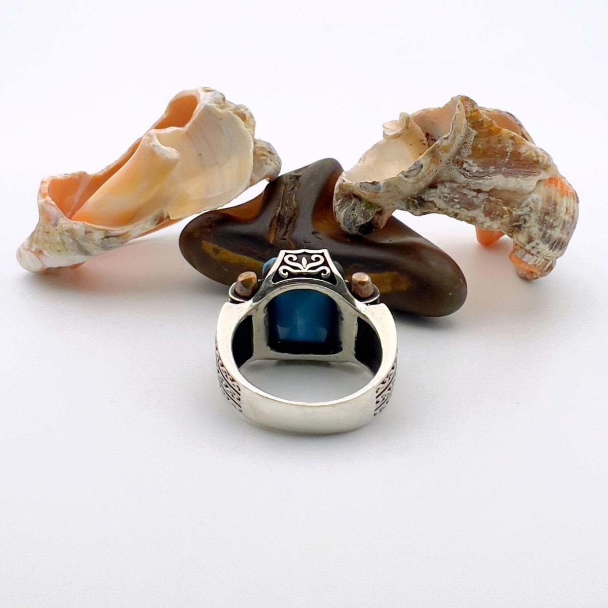 Blue Turquoise Squared Stone Unisex Ring