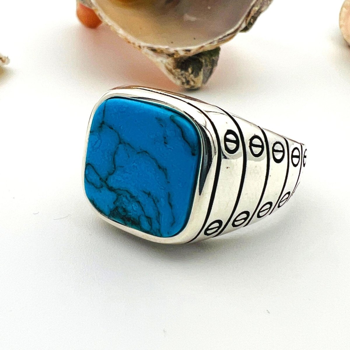 Blue Turquoise Stone Men's Ring