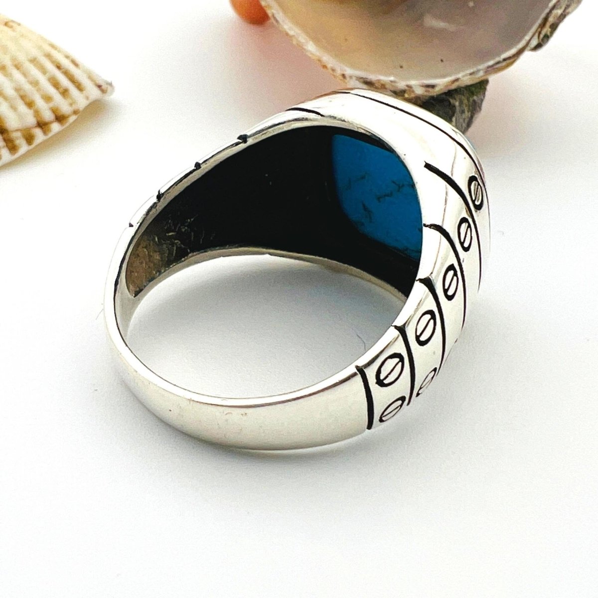 Blue Turquoise Stone Men's Ring