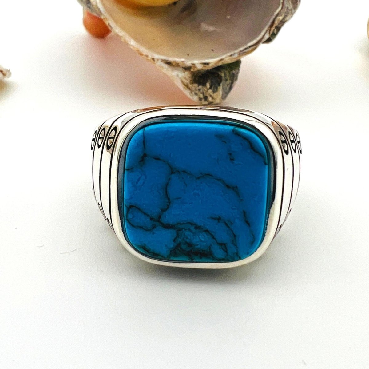 Blue Turquoise Stone Men's Ring