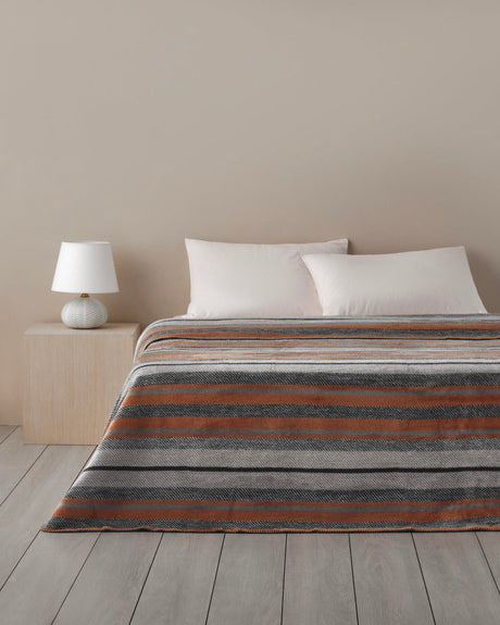 Premium-Bold-Stripe-Cotton-Acrylic-Double-Blanket-Dark-Grey