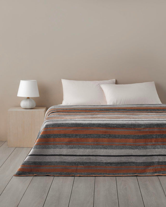 Premium-Bold-Stripe-Cotton-Acrylic-Double-Blanket-Dark-Grey