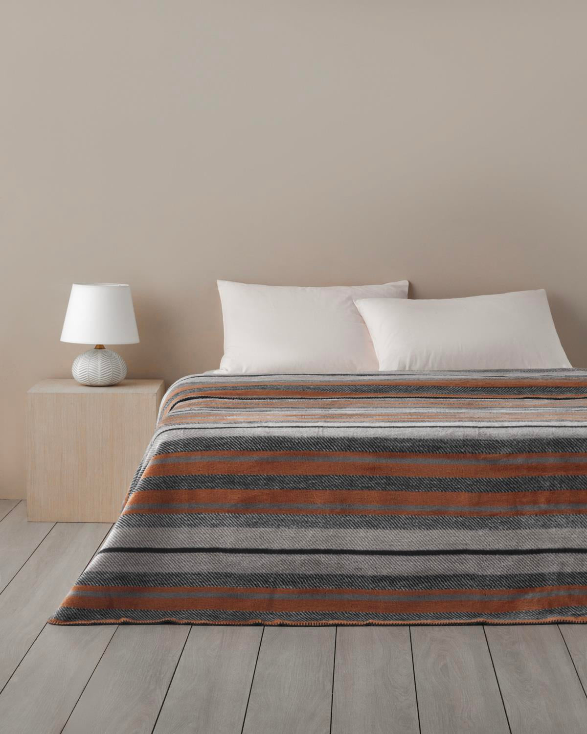 Premium Bold Stripe Cotton Acrylic Single Blanket Dark Grey