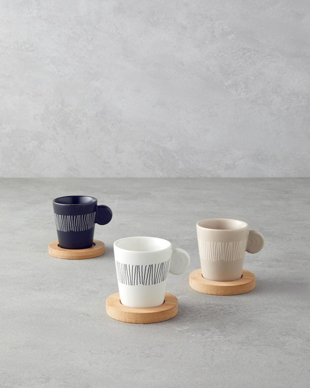 Professional Stoneware Espresso Coffee Cup Set 6 Piece Black White Beige
