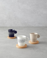 Professional Stoneware Espresso Coffee Cup Set 6 Piece Black White Beige