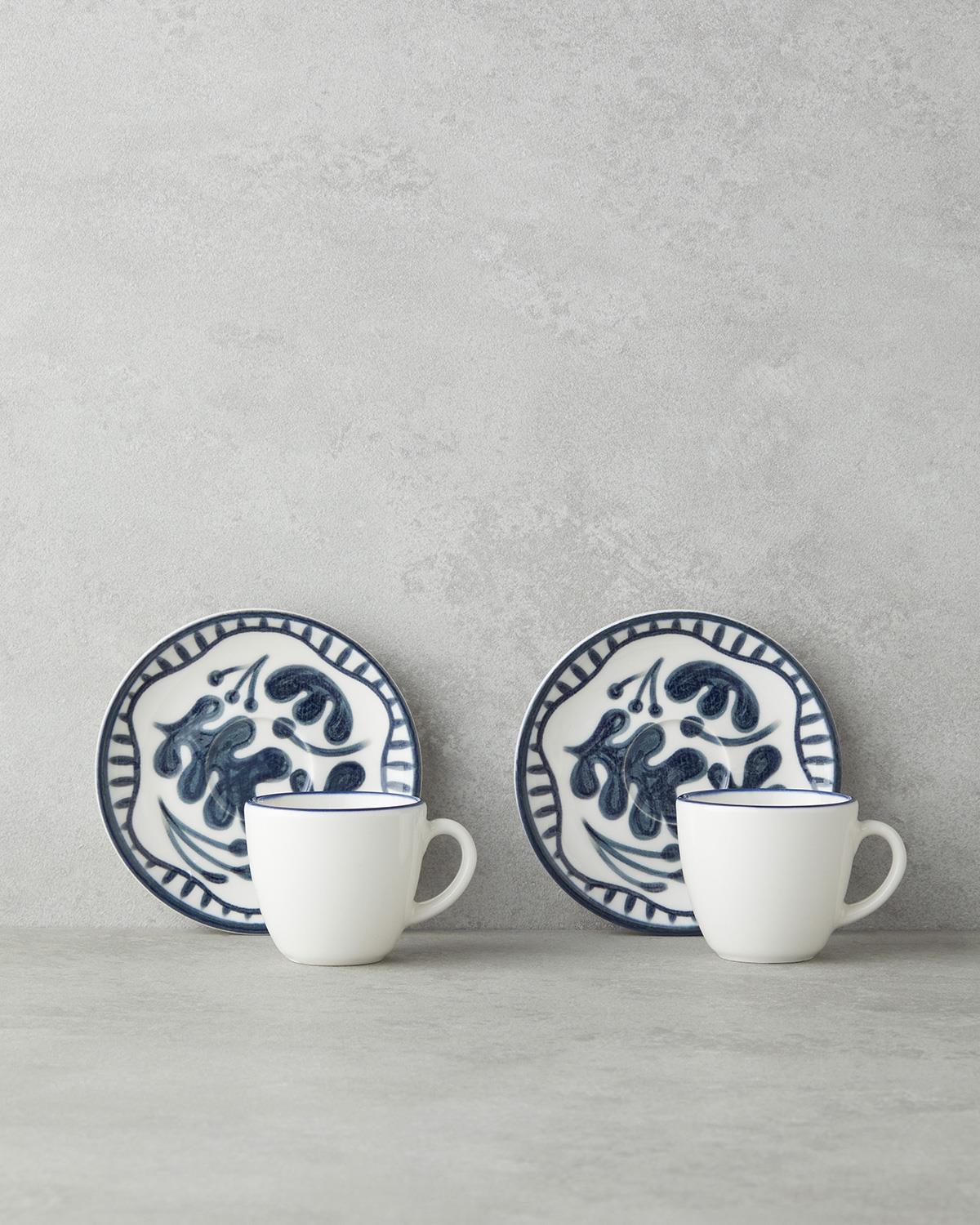 Premium Bone Porcelain Dark Blue Coffee Cup Set 90ml 4 Piece Retail