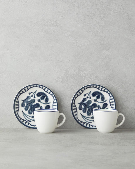 Premium Bone Porcelain Dark Blue Coffee Cup Set 90ml 4 Piece Retail