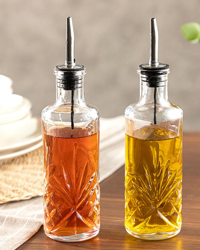 Professional Glass Oil Vinegar Dispenser Set Transparent 18cm