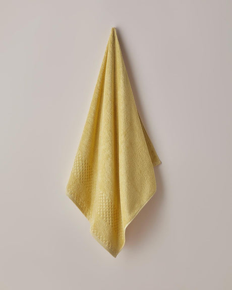 Premium Cotton Border Check Bath Towel - Soft Absorbent Fabric - Yellow