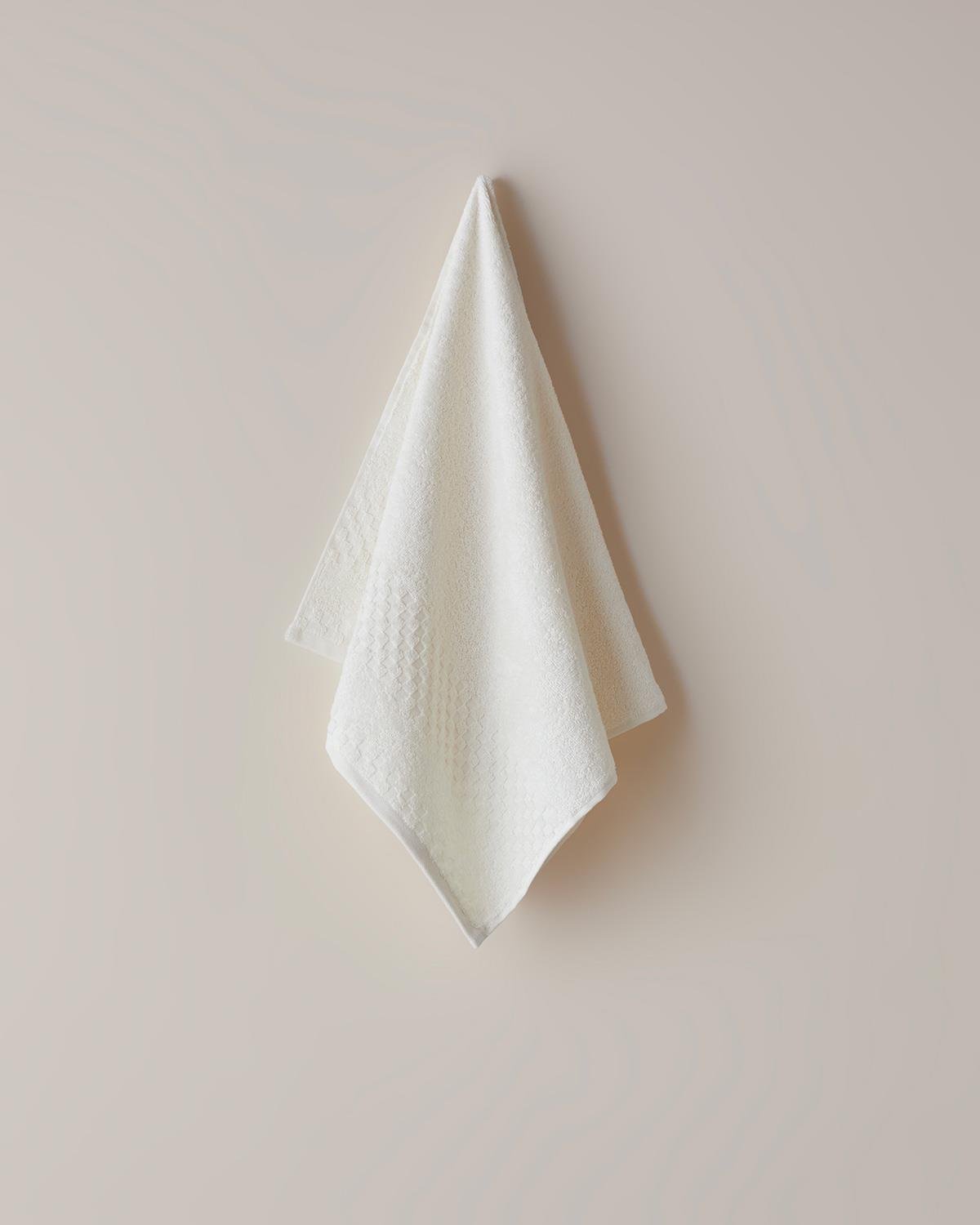 Premium Border Check Cotton Hand Towel   Ivory