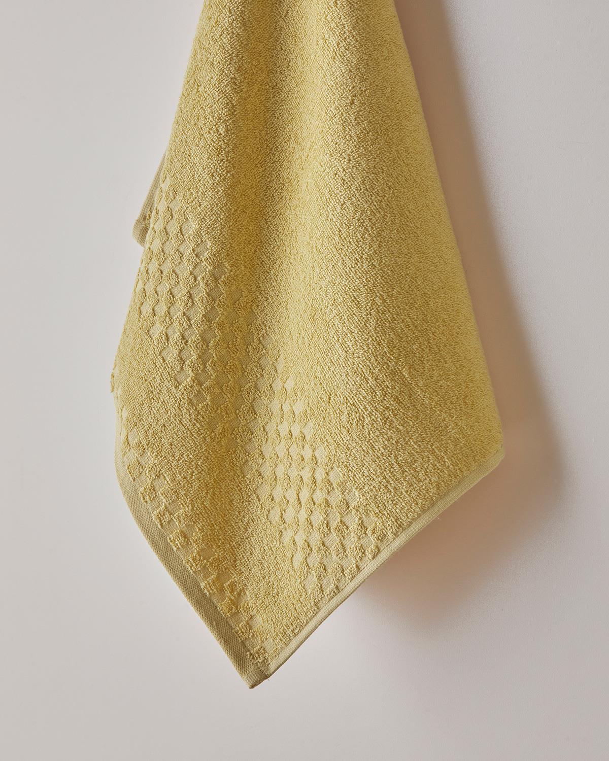 Premium Cotton Face Towel Border Check Design Yellow