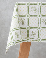 Premium Cotton Polyester Botanical Garden Tablecloth White Green