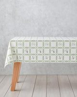 Premium Cotton Polyester Botanical Garden Tablecloth White Green