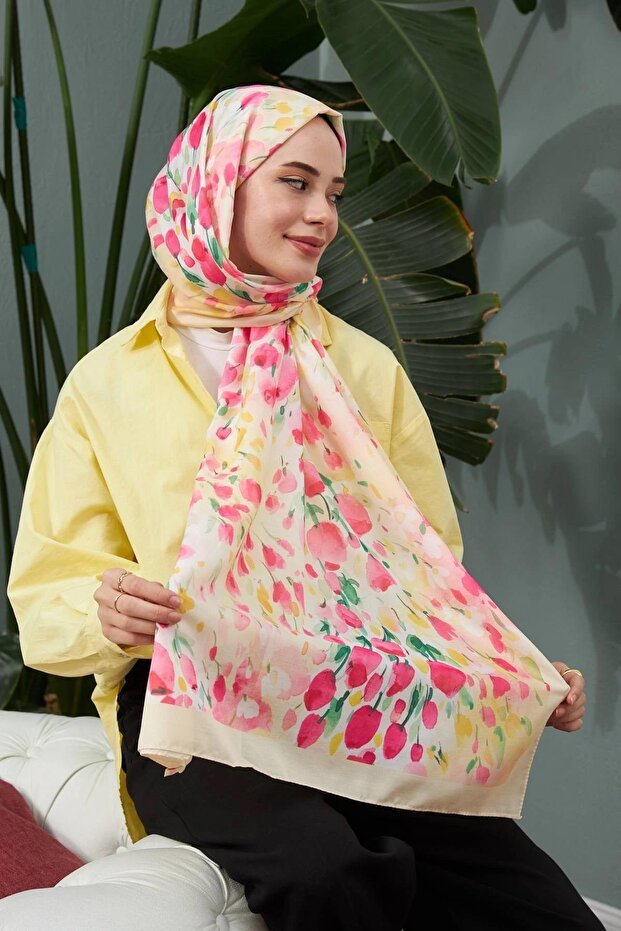 Botanical Pink Cotton Viscose Shawl - Soft & Thin () - TryAladdin
