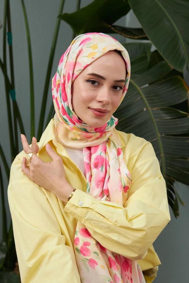 Botanical Pink Cotton Viscose Shawl - Soft & Thin () - TryAladdin