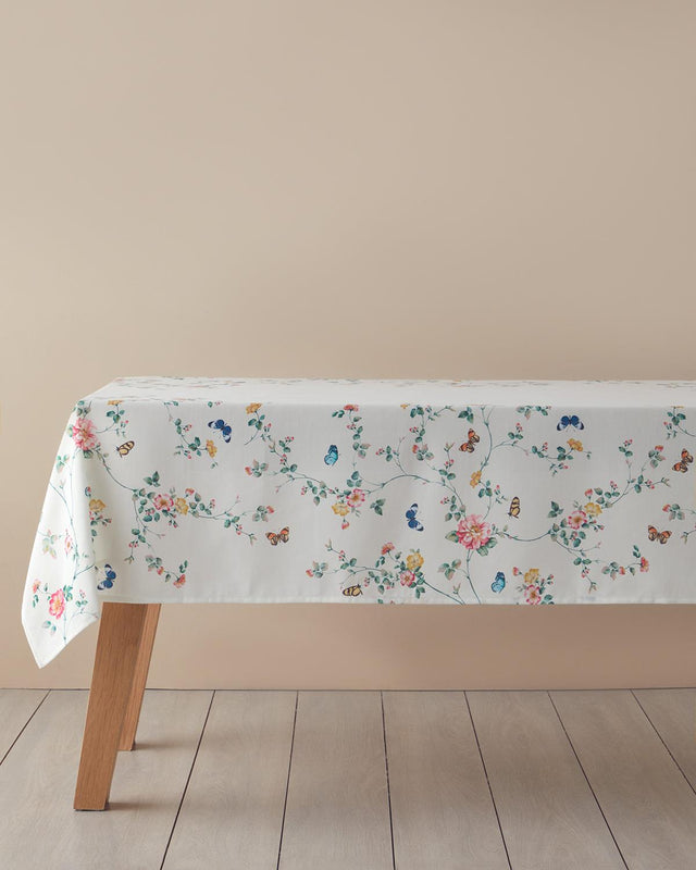 Professional-Grade Botanical Polyester Tablecloth - Cream Pink