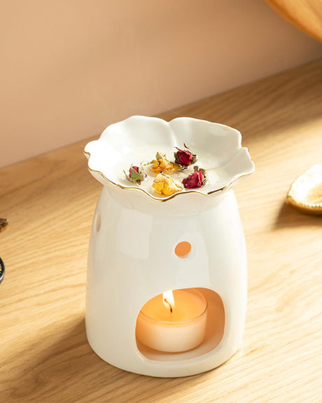 Elegant White Ceramic Floral Aroma Diffuser