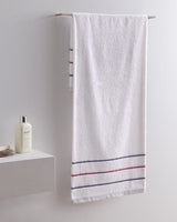 Bourrache Cotton Bath Towel - Plush & Absorbent - White & Navy - TryAladdin