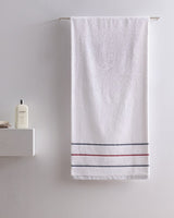 Bourrache Cotton Bath Towel - Plush & Absorbent - White & Navy - TryAladdin
