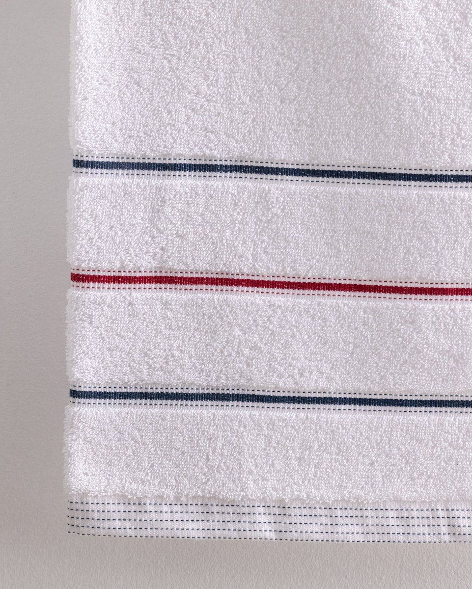 Bourrache Cotton Bath Towel - Plush & Absorbent - White & Navy - TryAladdin