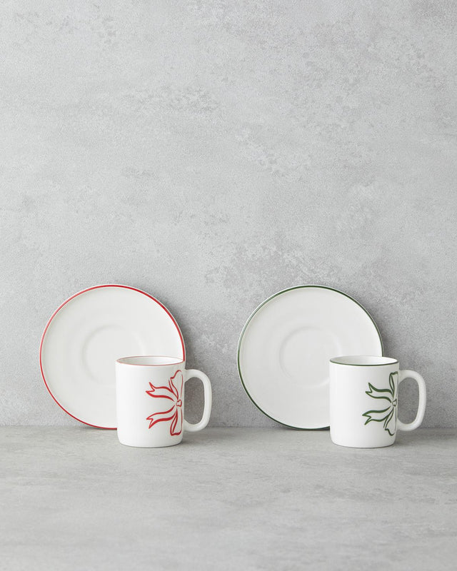 Premium Bone Porcelain Turkish Coffee Cup Set 4 Piece 90ml Red Green
