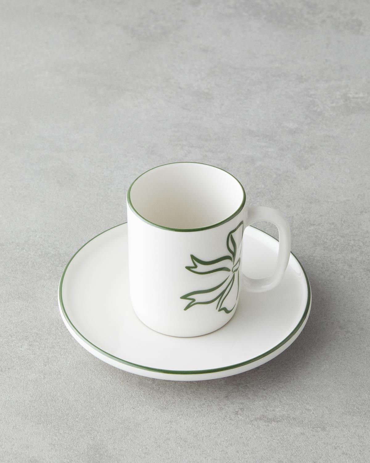 Premium Bone Porcelain Turkish Coffee Cup Set 4 Piece 90ml Red Green