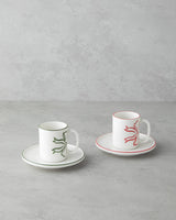 Premium Bone Porcelain Turkish Coffee Cup Set 4 Piece 90ml Red Green