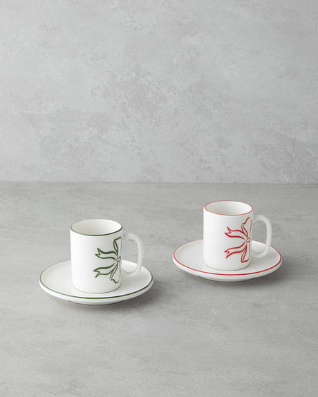Premium Bone Porcelain Turkish Coffee Cup Set 4 Piece 90ml Red Green