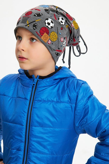 Boy's Colorful Sports Print Beanie - Soft Cotton Blend - TryAladdin