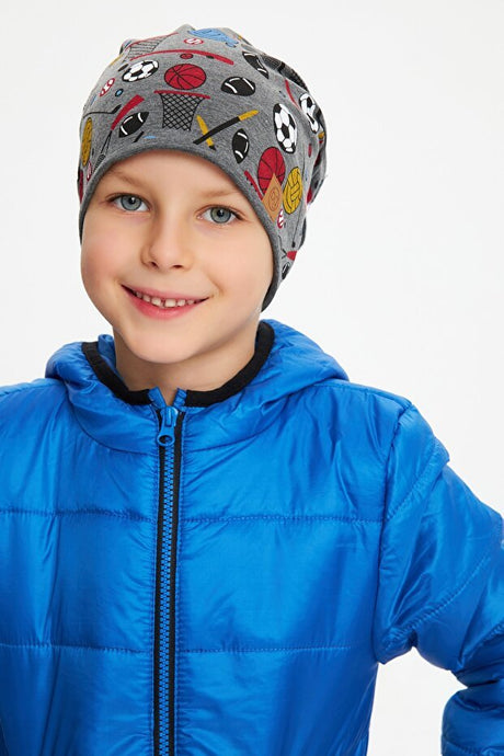 Boy's Colorful Sports Print Beanie - Soft Cotton Blend - TryAladdin