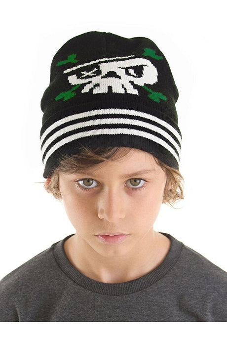 Boy's Knitted Beanie - Pirate Skull Design, Ages 4 - 7 - TryAladdin