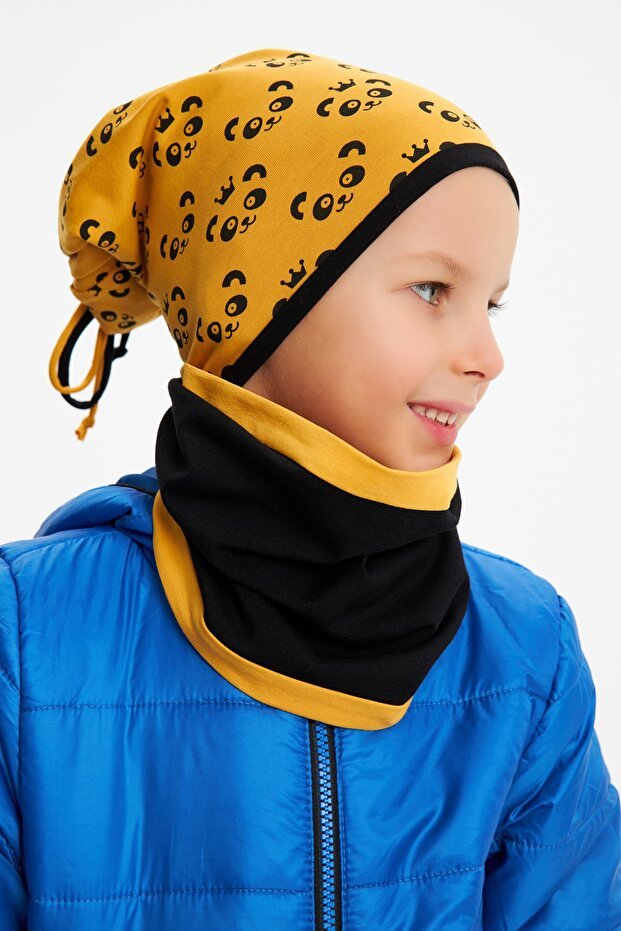 Boy's Panda Patterned Soft Cotton Beanie & Neck Warmer Set - TryAladdin