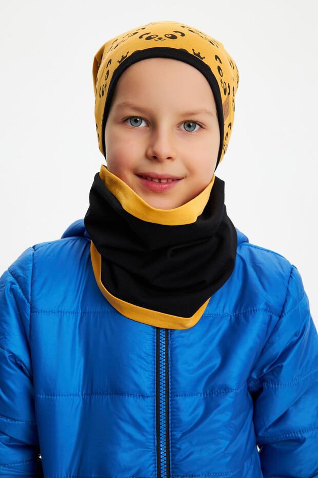 Boy's Panda Patterned Soft Cotton Beanie & Neck Warmer Set - TryAladdin