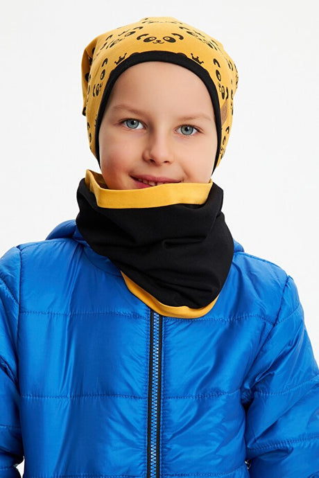 Boy's Panda Patterned Soft Cotton Beanie & Neck Warmer Set - TryAladdin