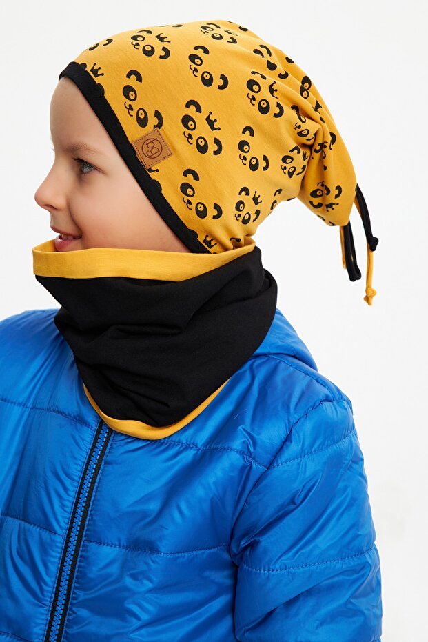 Boy's Panda Patterned Soft Cotton Beanie & Neck Warmer Set - TryAladdin