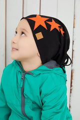Boy's Soft Double - Layered cotton Beanie Hat - Orange & Black Stars - TryAladdin
