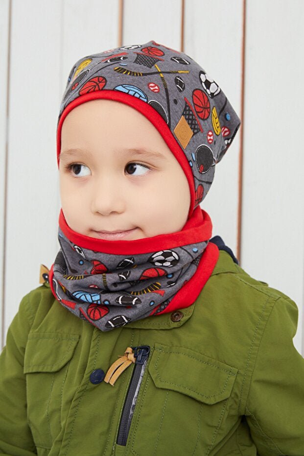 Boy's Sport Beanie & Neck Warmer Set - Soft Cotton - TryAladdin